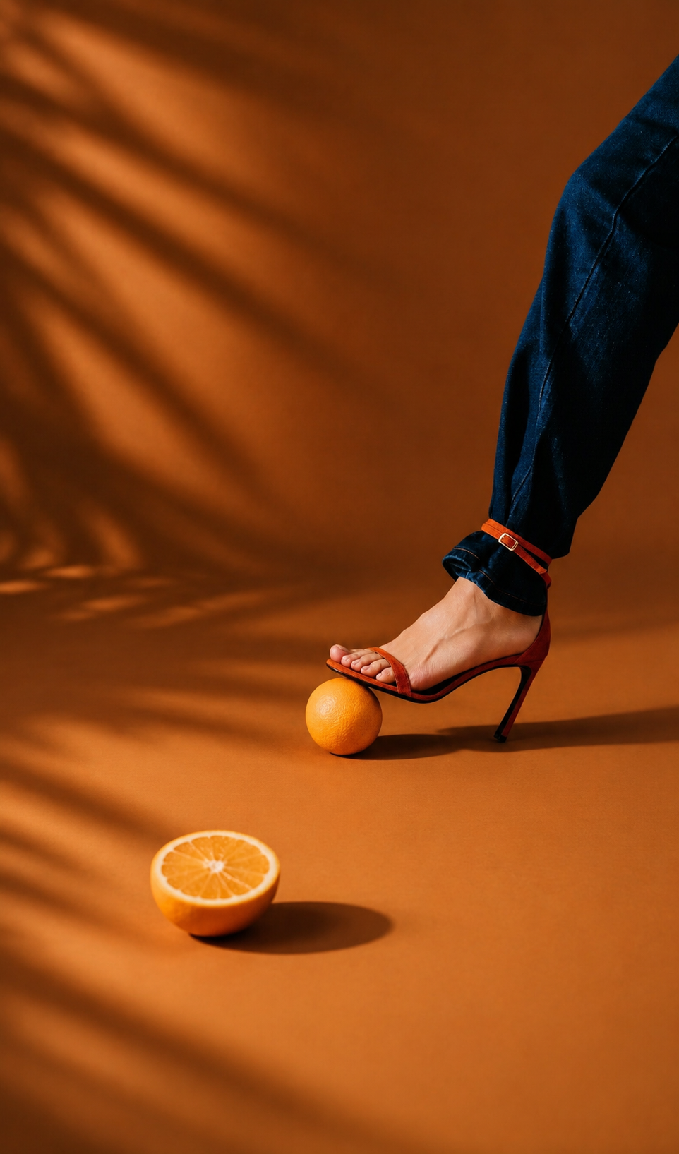 LUNA Burnt Orange suede stiletto sandal worn by model, DAVESINO, Made in Italy
