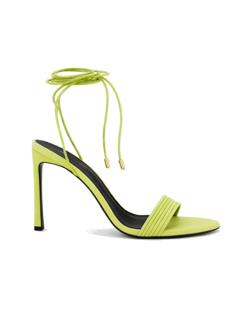 ALLEGRA Lime Green lace-up stiletto sandal, side profile, DAVESINO, Made in Italy