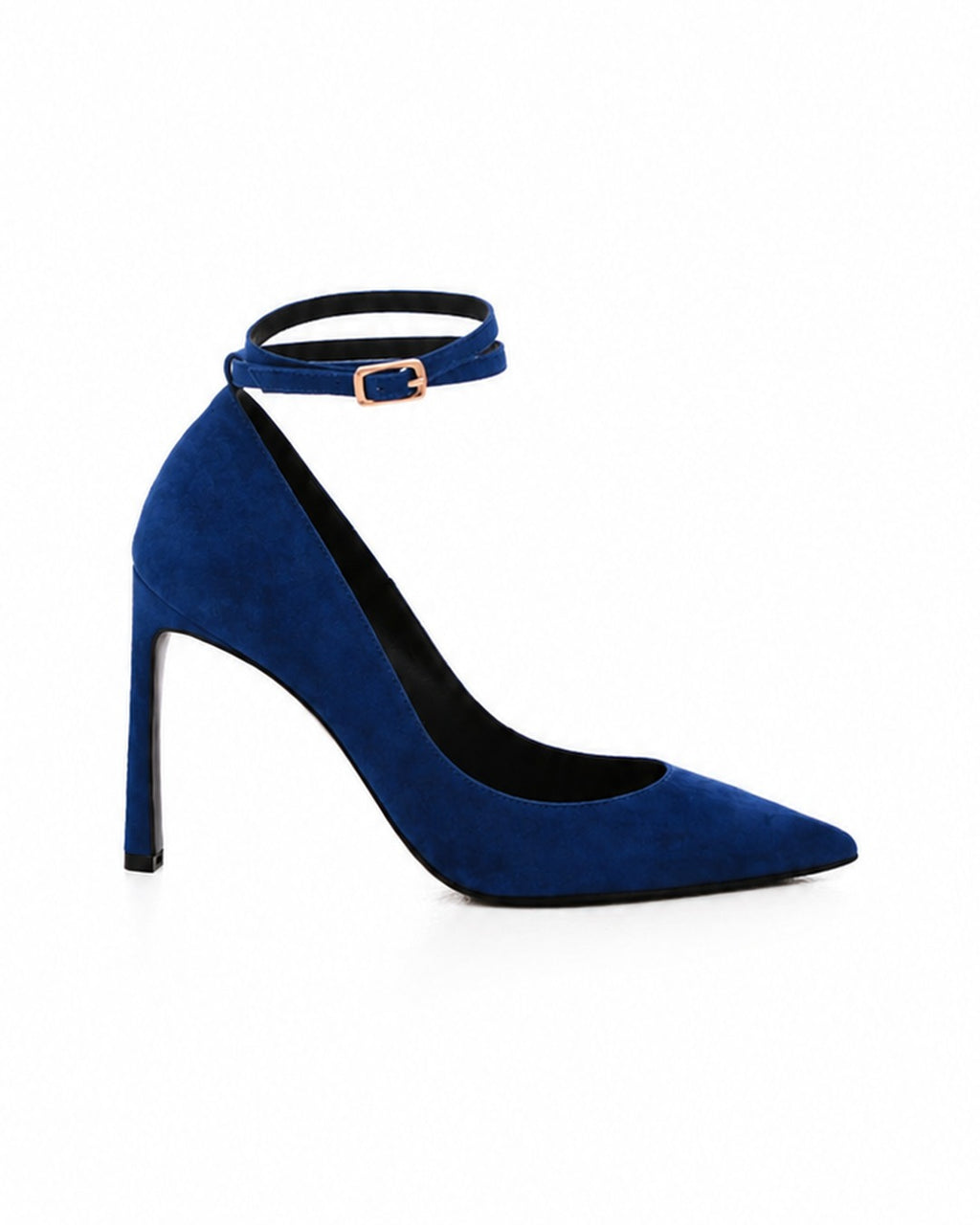 VALENTINA Royal Blue suede pointed pump, side profile, DAVESINO, Made in Italy